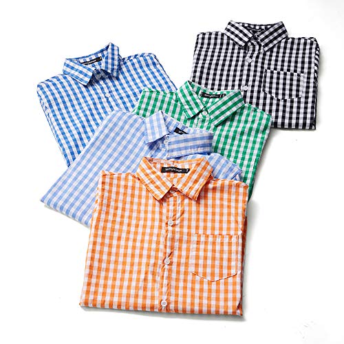 Spring&Gege Boys' Short Sleeve Poplin Button Down Shirt Plaid Uniform Dress Shirts, Blue Large Check Gingham, 5-6 Years