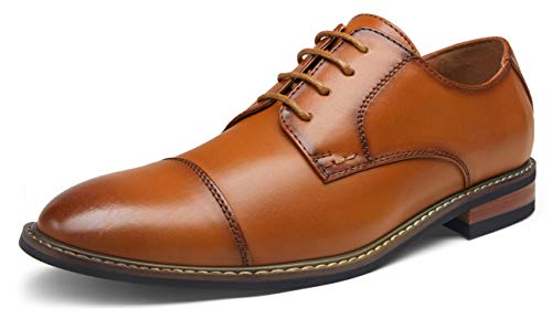 Jousen Men's Dress Shoes Fashion Cap Toe Mens Oxfords Formal Business Shoes Modern Derby Oxford (AMY645 Polished Brown 10)
