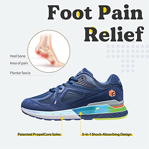 FitVille Extra Wide Walking Shoes for Men Wide Width Sneakers for Flat Feet Arch Fit Heel Pain Relief - Rebound Core (13 X-Wide, Majolica Blue)