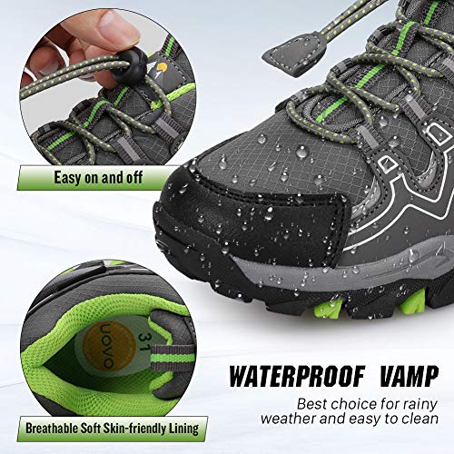 UOVO Boys Shoes Boys Tennis Running Sneakers Waterproof Hiking Shoes Kids Outdoor Fashion Sneakers Slip Resistant (Big/Little Boys) (Gray/Green, 6.5)