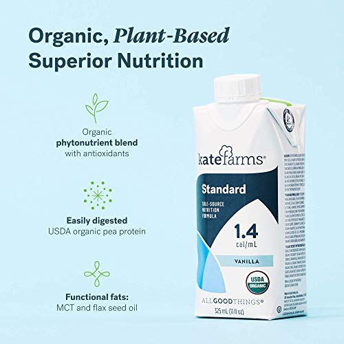 KATE FARMS Organic Vegan Plant Based 1.4 Sole-Source Nutrition Shake, Vanilla Flavor, 20g of protein, 28 Vitamins and Minerals, High Calorie Meal Replacement Drink, Protein Shake, Gluten Free and Non-GMO, 11 Fl oz (Pack of 12)