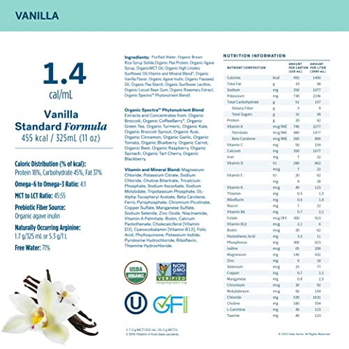 KATE FARMS Organic Vegan Plant Based 1.4 Sole-Source Nutrition Shake, Vanilla Flavor, 20g of protein, 28 Vitamins and Minerals, High Calorie Meal Replacement Drink, Protein Shake, Gluten Free and Non-GMO, 11 Fl oz (Pack of 12)