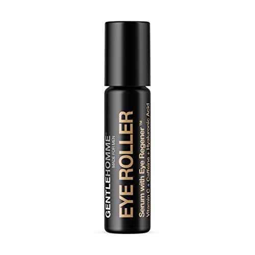 Hyaluronic Acid & Caffeine Eye Roller Serum for Men with Vitamin C – Made in USA – Depuffing Eye Roller Ball for Dark Circles & Puffiness – Mens Day & Night Anti-Aging Under Eye Serum Roller – 10ml