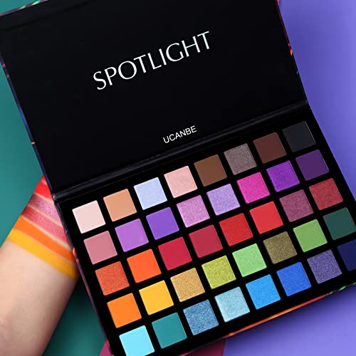 UCANBE Spotlight Eyeshadow Palette + 15 PCS Makeup Brushes Set, Professional Matte Shimmer Glitter Eye Shadow Pallet Highly Pigmented Waterproof Long Lasting Make Up Palette for Women