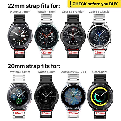 Intoval Band for Samsung Galaxy Watch 3 41mm / Watch 42mm / Active 2 / Active 1 / Gear Sport, Premium Stainless Steel Bands with Link Adjustment Tool (20mm Strap, Silver)