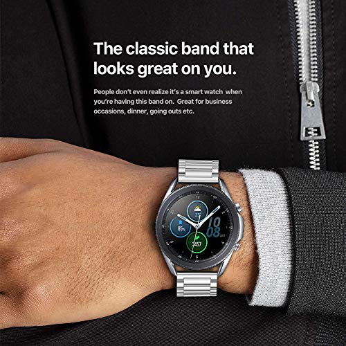 Intoval Band for Samsung Galaxy Watch 3 41mm / Watch 42mm / Active 2 / Active 1 / Gear Sport, Premium Stainless Steel Bands with Link Adjustment Tool (20mm Strap, Silver)