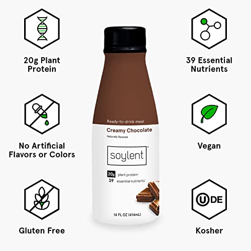 Soylent Plant Based Creamy Chocolate Meal Replacement Shake, Contains 20g Complete Vegan Protein, Ready-to-Drink, 14oz, 12 Pack