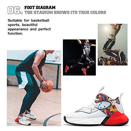 Boys Basketball Shoes Comfortable Kids Sneakers Youth Mid-top Slip-on Girls Running Shoes Lightweight Kids Shoes High-Top Outdoor Trainers for Unisex Kids Durable Sport Shoes White Red big kid size 4