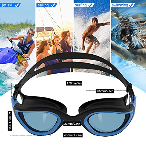 Polarized Swimming Goggles Swim Goggles Anti Fog Anti UV No Leakage Clear Vision for Men Women Adults Teenagers (Blue&Black/Polarized Smoke Lens)