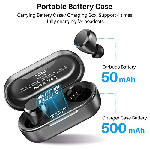 TOZO T12 Wireless Earbuds Bluetooth Headphones Premium Fidelity Sound Quality Wireless Charging Case Digital LED Intelligence Display IPX8 Waterproof Earphones Built-in Mic Headset for Sport
