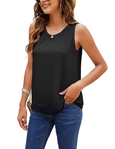 Beyove Women's Pleated Sleeveless Blouse Shirt Casual Tunic Tank Top Black Small