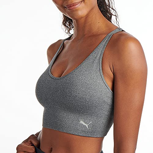 PUMA Women's Seamless Sports Bra, Heather Grey, Small