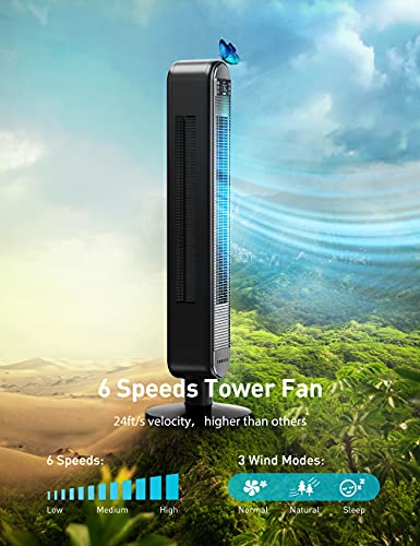 Dreo Tower Fan for Bedroom, 90° Oscillating Fan, 42 Inch Bladeless Floor Fan, Quiet Cooling Fan with Remote, LED Display, 6 Speeds 4 Modes, 12H Timer, Standing Fans for Home Room Office, Cruiser Pro