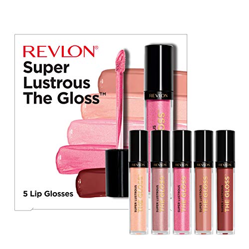 Lip Gloss Set by Revlon, Super Lustrous 5 Piece Gift Set, Non-Sticky, High Shine, Cream & Pearl Finishes, Pack of 5