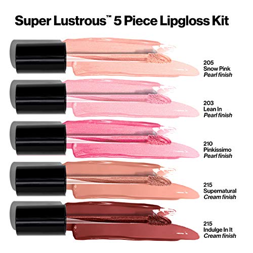 Lip Gloss Set by Revlon, Super Lustrous 5 Piece Gift Set, Non-Sticky, High Shine, Cream & Pearl Finishes, Pack of 5