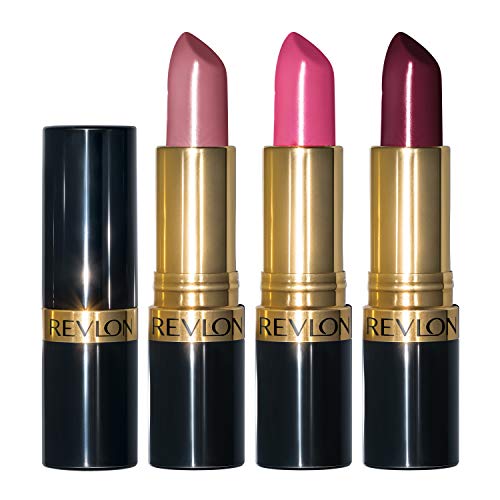 Lipstick Set by Revlon, Super Lustrous 3 Piece Gift Set, High Impact, Moisturizing, Cream Finish in Pink, Plum & Berry, Pack of 3