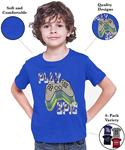 BROOKLYN VERTICAL 4-Pack Boys Short Sleeve Crew Neck T-Shirt with Chest Print | Soft Cotton Sizes 6-20 (Combo A, L-14/16)