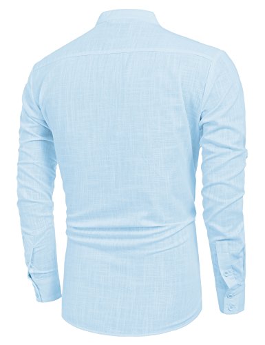 COOFANDY Men's Cotton Linen Henley Shirt Long Sleeve Hippie Casual Beach T Shirts (Large, Blue-001)