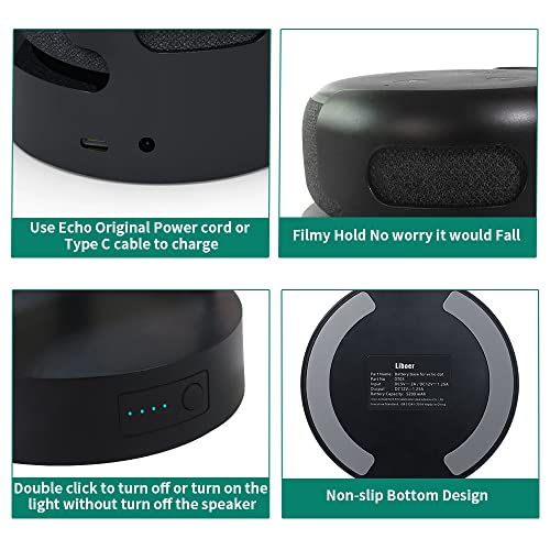 Battery Base for Dot 3rd Gen Battery Stand Portable Charger for Dot 3rd Back up Battery 8 Hours Play time, Not Include Echo Dot 3 (Black 5200mah)