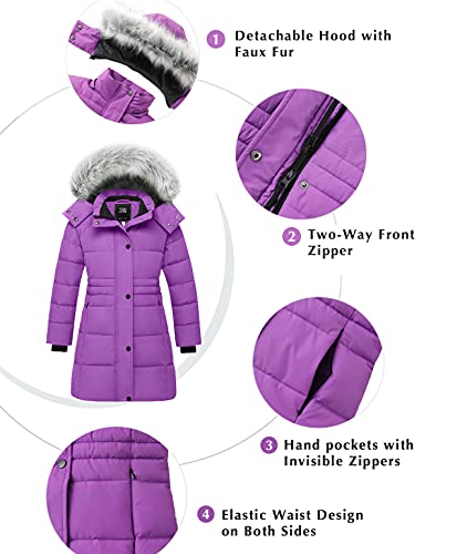ZSHOW Girls' Warm Winter Coat Soft Fleece Lined Padded Fur Hooded Puffer Jacket (Purple.14/16)