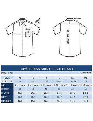 Spring&Gege Boys' Short Sleeve Poplin Button Down Shirt Plaid Uniform Dress Shirts, Navy Blue Large Check Gingham,7-8 Years