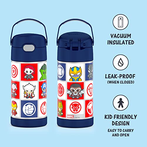 THERMOS FUNTAINER 12 Ounce Stainless Steel Vacuum Insulated Kids Straw Bottle, Avengers