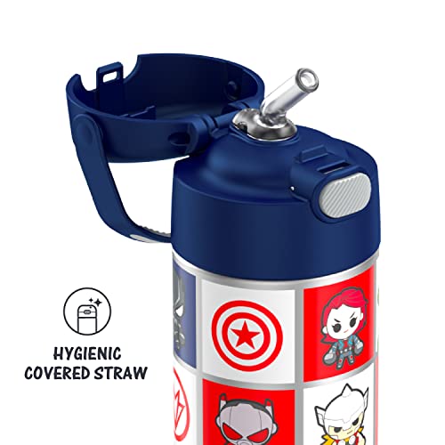 THERMOS FUNTAINER 12 Ounce Stainless Steel Vacuum Insulated Kids Straw Bottle, Avengers