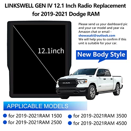 LINKSWELL GEN IV 12.1 Inch Radio Replacement for RAM 2019 2020 2021 Trucks New Body Style 1500/2500/3500 Android 8.1 Car Stereo T-Style Multimedia Touch Screen Player GPS Navigation Head Unit