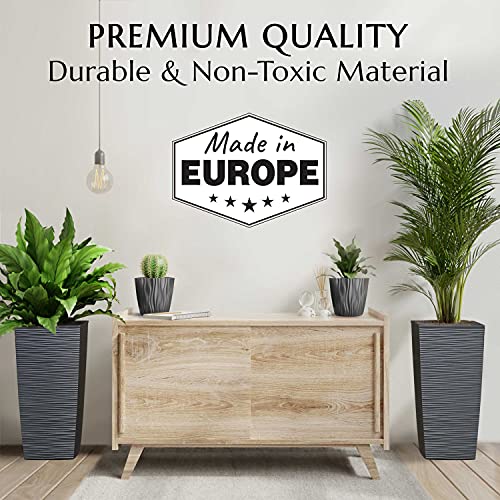 Janska by Mueller M-Resin Heavy Duty Tall Planter, Indoor/Outdoor Grande Plant, Tree, Flower Pot, 2-Piece Set, 24”, Modern Design, Built-in Drainage, Dark Gray