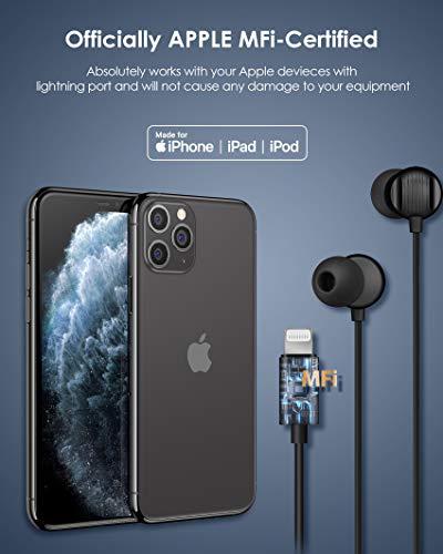 PALOVUE Lightning Headphones Earphones Earbuds Microphone Controller MFi Certified Compatible with iPhone 8 7 Plus iPhone 13 12 11 Pro Max X XS Max XR, Morflow-Black
