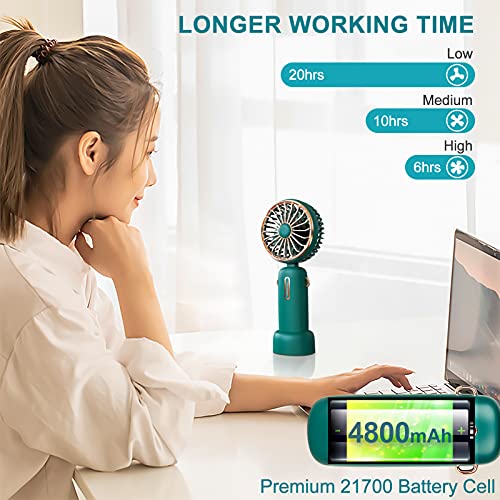 smartelf Handheld Fan, 4800mAh Battery Operated Mini Portable Personal Cooling Fan USB Rechargeable Wearable Hanging Neck Fans for Women Men, Multi-Functional, 6-20 Hours Strong Airflow 3 Speeds-Green