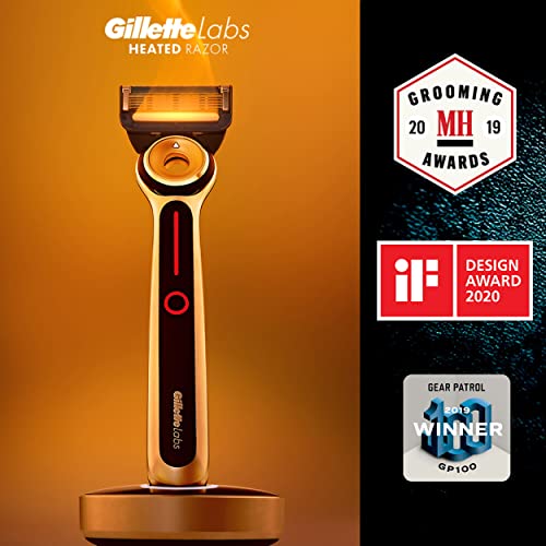 Gillette Heated Razor for Men, Deluxe Travel Shave Kit by GilletteLabs, 1 Handle, 2 Razor Blade Refills, 1 Charging Dock, 1 Charging Travel Case, Fathers Day Gift