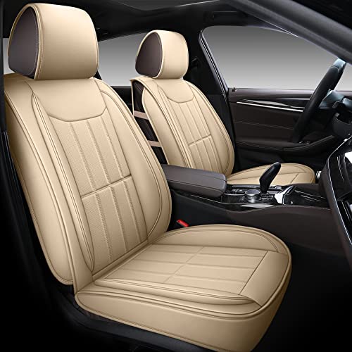 SPEED TREND Leather Car Seat Covers, Premium PU Leather & Universal Fit for Auto Interior Accessories, Automotive Vehicle Cushion Cover for Most Cars SUVs Trucks (ST-003 Front Pair, TAN)