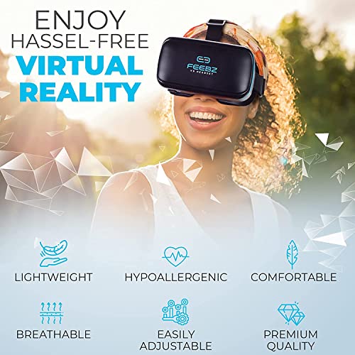 VR Headset Compatible with iPhone & Android + Built-in Button | Virtual Reality Goggles for 4.7”-6.5” Cell Phone - Best Set Glasses | Gift for Kids and Adults for 3D Gaming and VR Videos