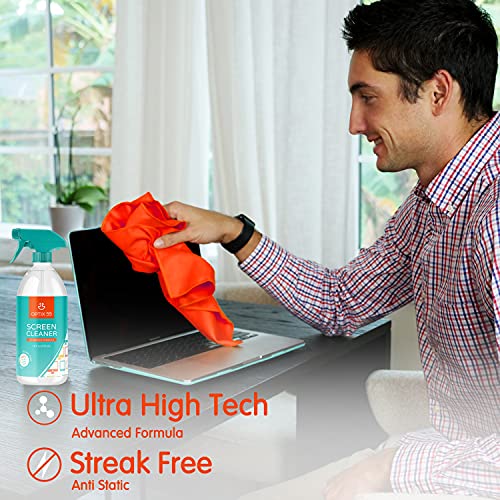 Screen Cleaner Spray Kit | 16oz Large Bottle TV Screen Cleaner Spray + 2 (15x15) Microfiber Cleaning Cloth for Computer Screen Monitor, LED LCD TV, Tablet, Phone, Laptop, Electronic Devices Cleaner