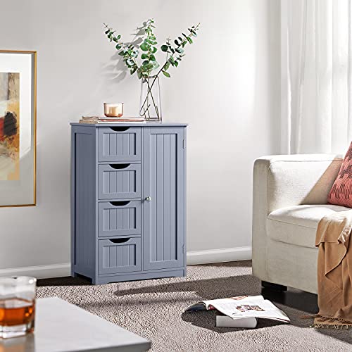 Yaheetech Bathroom Floor Cabinet, Freestanding Storage Oragnizer Unit Kitchen Cupboard W/ 4 Drawers & Adjustable Shelves, Using for Living Room/Kitchen/Bathroom, Gray