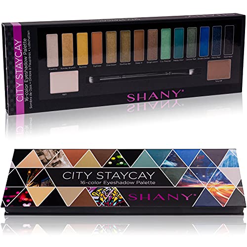 SHANY City Staycay 16-Color Eyeshadow Palette - 16 Highly-Pigmented and Long-Lasting Eye Makeup Shades with Dual-Sided Brush and Built-In Mirror
