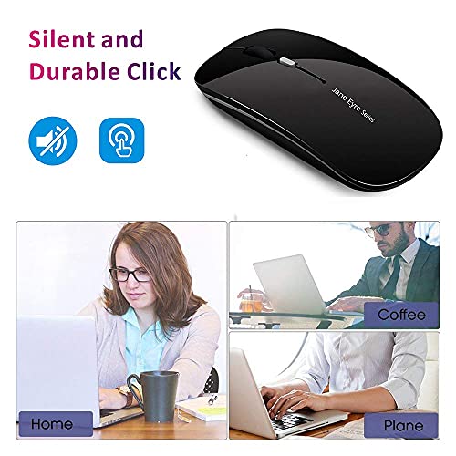 Picktech Q5 Slim Rechargeable Wireless Mouse, 2.4G Portable Optical Silent Ultra Thin Wireless Computer Mouse with USB Receiver and Type C Adapter, Compatible with PC, Laptop, Notebook, Desktop