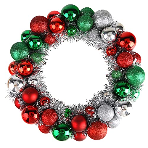 HAKACC Christmas Decor Ball Wreath, 13 Inches Red and Green Ornament Wreath Garland Decoration for Christmas Festival Celebration Door Window Wall Home Theme Party Decoration