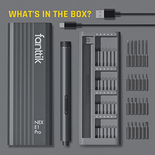 Fanttik Mini Electric Screwdriver, Precision Screwdriver Set with 24 Magnetic Precision Bits, 2 Gears Torque, Cordless, Repair Tool Set for Phone Camera Laptop Watch- E1 PRO