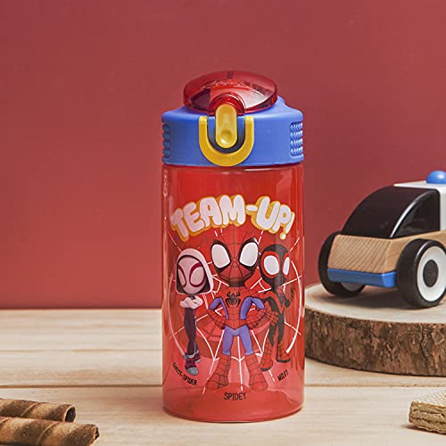 Zak Designs Marvel Spider-Man Kids Water Bottle with Spout Cover and Carrying Loop, Durable Plastic, Leak-Proof Water Bottle Design for Travel (16 oz, 2-Pack, Spidey and His Amazing Friends)