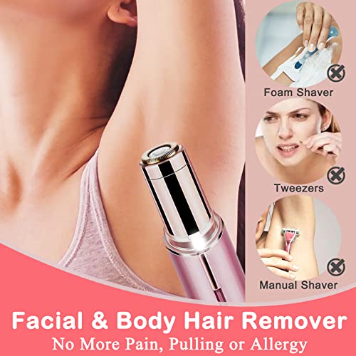 Facial Hair Removal for Women, Mini Hair Remover, Electric Razor Shaver Portable Painless Bikini Epilator for Lips, Chin, Armpit, Peach Fuzz, Fingers, Arms, Legs, Body and USB Rechargeable