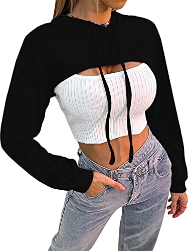 Black Cropped Hoodie with Drawstring, Perfect for Dance or Everyday Wear