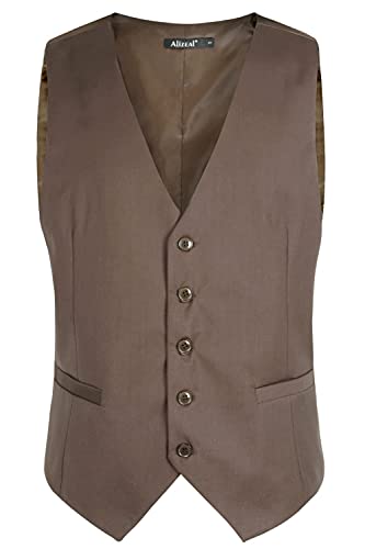 Alizeal Mens Classic Solid Color Business Suit Vest Regular Fit Tuxedo Waistcoat, Coffee-S