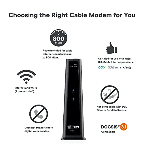 ARRIS Surfboard SBG8300-RB DOCSIS 3.1 Gigabit Cable Modem & AC2350 Wi-Fi Router | Comcast Xfinity, Cox, Spectrum & More | Four 1 Gbps Ports | 1 Gbps Max Internet Speeds | 4 OFDM Channels (Renewed)