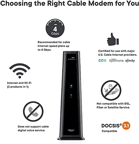 ARRIS Surfboard SBG8300-RB DOCSIS 3.1 Gigabit Cable Modem & AC2350 Wi-Fi Router | Comcast Xfinity, Cox, Spectrum & More | Four 1 Gbps Ports | 1 Gbps Max Internet Speeds | 4 OFDM Channels (Renewed)