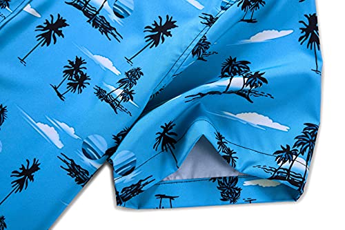 EVNMENST Hawaiian Shirt for Men Short Sleeve Beach Printed Summer Button Down Aloha Shirt (Sea Blue,S)