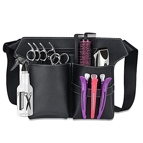 Noverlife Hairdresser Scissor Bag, Barber PU Leather Waist Pouch, Professional Hairdressing Tools Storage Holster with Waist Belt, Hair Salon Scissor Storage Waist Bag for Hairstylist