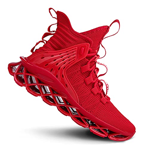 DUDHUH Running Shoes for Men Comfortable Athletic Cross Trainer Casual Walking Fashion Mens Tennis Sock Sneakers Red