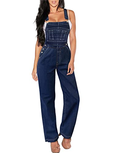 Womens Stretch Denim Overalls PVJ156998X DARKWASH 2X